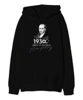 10 Kasım - Atatürk Siyah Oversize Unisex Kapüşonlu Sweatshirt - Tisho