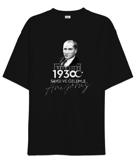 Tisho - 10 Kasım - Atatürk Siyah Oversize Unisex Tişört