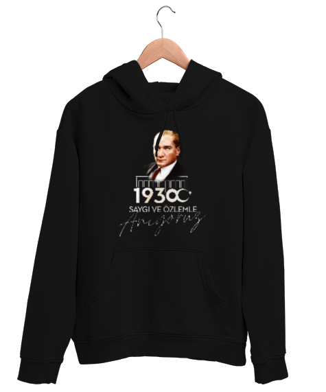 Tisho - 10 Kasım - Atatürk Siyah Unisex Kapşonlu Sweatshirt