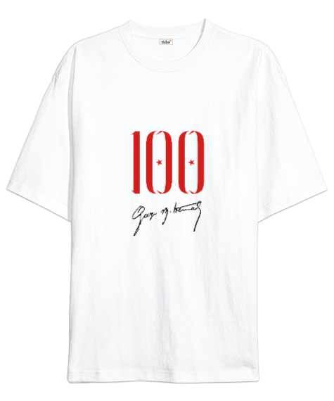 Tisho - 100. Yıl Beyaz Oversize Unisex Tişört