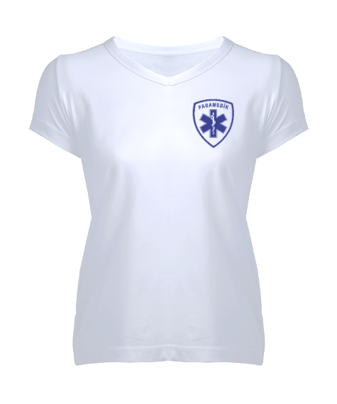 Tisho - 112 ACİL SAĞLIK PARAMEDIC PARAMEDİK AMBULANS Beyaz Kadın V Yaka Tişört