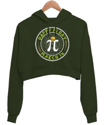 14 Mart Pi Günü Haki Yeşili Kadın Crop Hoodie Kapüşonlu Sweatshirt - Tisho