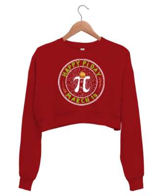 14 Mart Pi Günü Kırmızı Kadın Crop Sweatshirt - Tisho