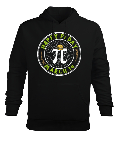 Tisho - 14 Mart Pi Günü Siyah Erkek Kapüşonlu Hoodie Sweatshirt