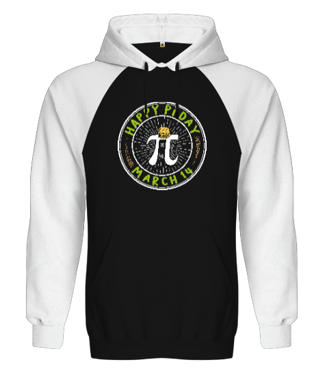 Tisho - 14 Mart Pi Günü Siyah/Beyaz Orjinal Reglan Hoodie Unisex Sweatshirt