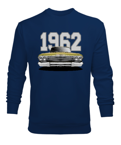 Tisho - 1962 Chevy Impala Altın Renkli Özel Seri Lacivert Erkek Sweatshirt
