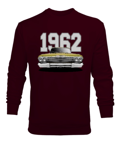 Tisho - 1962 Chevy Impala Altın Renkli Özel Seri3 Bordo Erkek Sweatshirt