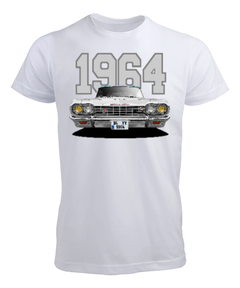 Tisho - 1964 Chevrolet Impala Beyaz Çift Taraf-2 Beyaz Erkek Tişört