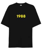 1988 Baskılı Siyah Oversize Unisex Tişört - Thumbnail