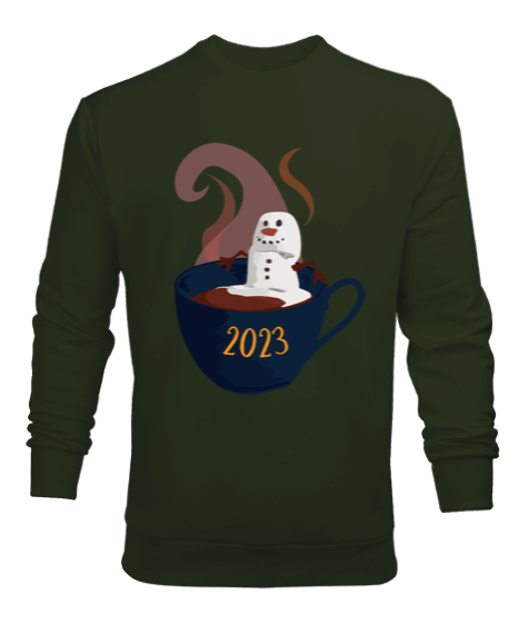 Tisho - 2023 Yeni Yıl Marshmallow Adam Haki Yeşili Erkek Sweatshirt