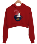 Tisho - 2023 Yeni Yıl Marshmallow Adam Kırmızı Kadın Crop Hoodie Kapüşonlu Sweatshirt