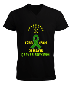 21 mayıs 1864,Çerkes Bayrağı, adiga bayrağı,Çerkes logosu. Erkek Kısa Kol V Yaka Tişört - Tisho