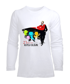 23 Nisan Ulusal Egemenlik ve Çocuk Bayramı Baskılı Kadın Uzun Kol Tişört - Tisho