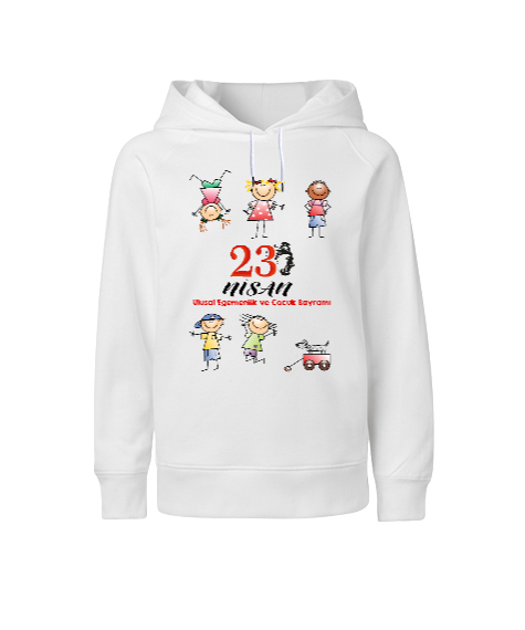 Tisho - 23 Nisan Ulusal Egemenlik ve Çocuk Bayramı Beyaz Çocuk Unisex Hoodie Kapüşonlu