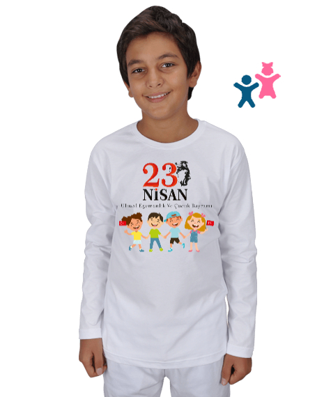 Tisho - 23 Nisan Ulusal Egemenlik ve Çocuk Bayramı Beyaz Çocuk Unisex Uzunkollu