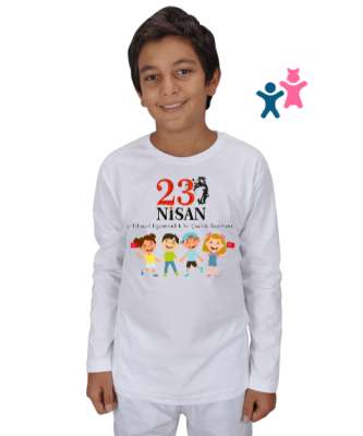 23 Nisan Ulusal Egemenlik ve Çocuk Bayramı Beyaz Çocuk Unisex Uzunkollu - Tisho