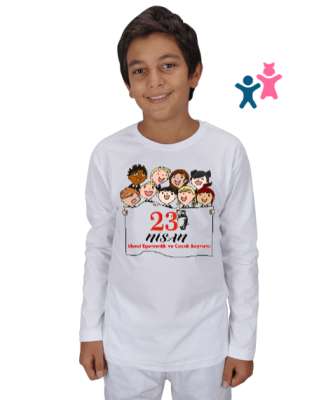 23 Nisan Ulusal Egemenlik ve Çocuk Bayramı Beyaz Çocuk Unisex Uzunkollu - Tisho