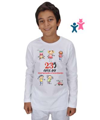 23 Nisan Ulusal Egemenlik ve Çocuk Bayramı Beyaz Çocuk Unisex Uzunkollu - Tisho