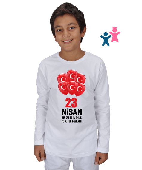 Tisho - 23 Nisan Ulusal Egemenlik ve Çocuk Bayramı Beyaz Çocuk Unisex Uzunkollu
