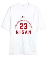 23 Nisan Ulusal Egemenlik ve Çocuk Bayramı Beyaz Oversize Unisex Tişört - Tisho