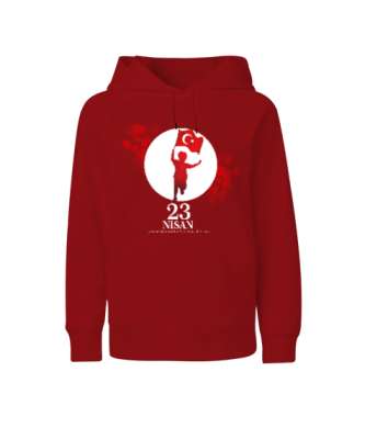 23 Nisan Ulusal Egemenlik ve Çocuk Bayramı Kırmızı Çocuk Unisex Hoodie Kapüşonlu - Tisho