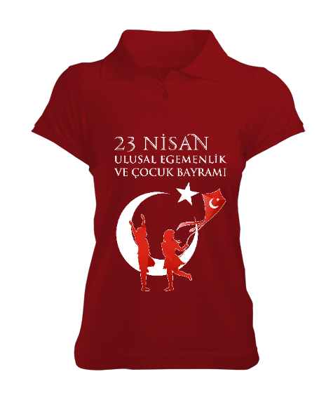 Tisho - 23 Nisan Ulusal Egemenlik ve Çocuk Bayramı ,Türkiye,Türkiye bayrağı. Kadın Polo Yaka Tişört