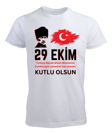 Tisho - 29 Ekim Atatürk V1 Beyaz Erkek Tişört