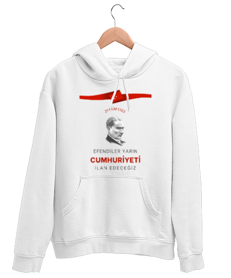 Tisho - 29 Ekim Cumhuriyet Bayramı Beyaz Unisex Kapşonlu Sweatshirt