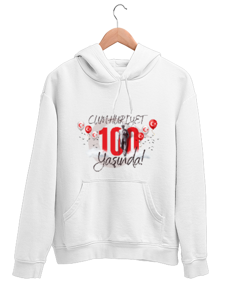 Tisho - 29 ekim cumhuriyet bayramı Beyaz Unisex Kapşonlu Sweatshirt