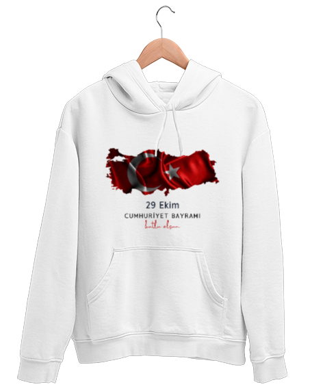 Tisho - 29 Ekim Cumhuriyet Bayramı Beyaz Unisex Kapşonlu Sweatshirt