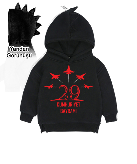 Tisho - 29 ekim cumhuriyet bayramı Siyah Çocuk Dinozor Kapşonlu Hoodie