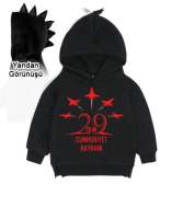 29 ekim cumhuriyet bayramı Siyah Çocuk Dinozor Kapşonlu Hoodie - Tisho