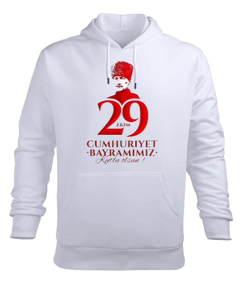 Tisho - 29 Ekim Cumhuriyet Bayramı ve Atatürk Baskılı Erkek Kapüşonlu Hoodie Sweatshirt