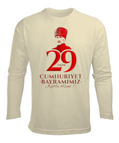 29 Ekim Cumhuriyet Bayramı ve Atatürk Baskılı Erkek Uzun Kol Yazlık Tişört - Tisho