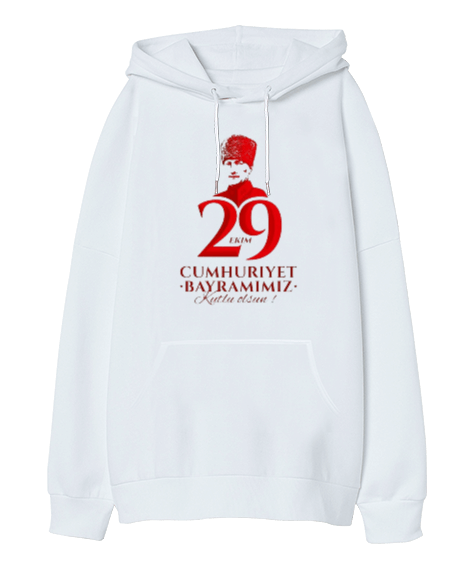 Tisho - 29 Ekim Cumhuriyet Bayramı ve Atatürk Baskılı Oversize Unisex Kapüşonlu Sweatshirt