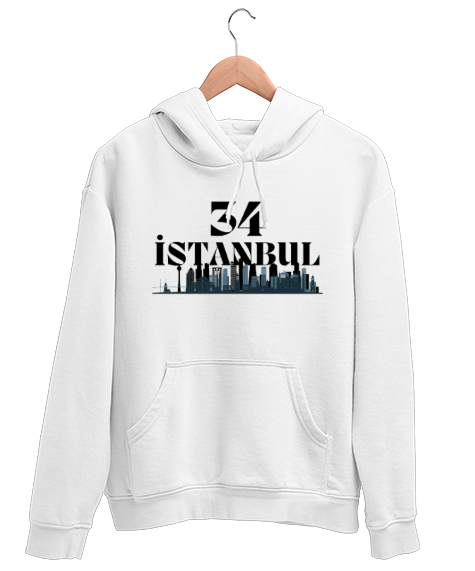 Tisho - 34 İstanbul Beyaz Unisex Kapşonlu Sweatshirt