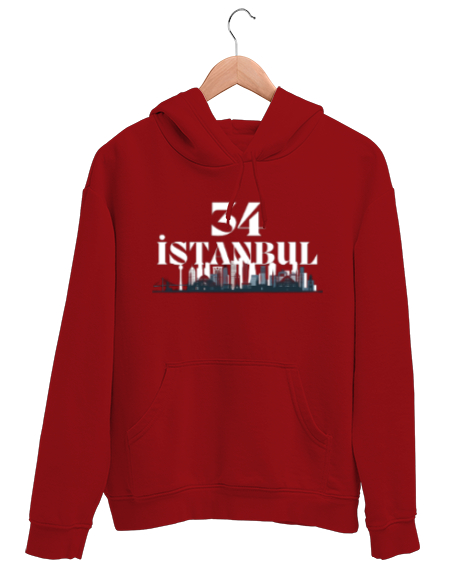 Tisho - 34 İstanbul Kırmızı Unisex Kapşonlu Sweatshirt