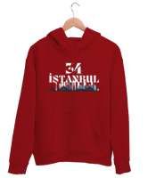 34 İstanbul Kırmızı Unisex Kapşonlu Sweatshirt - Tisho