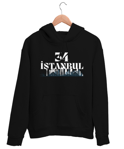 Tisho - 34 İstanbul Siyah Unisex Kapşonlu Sweatshirt
