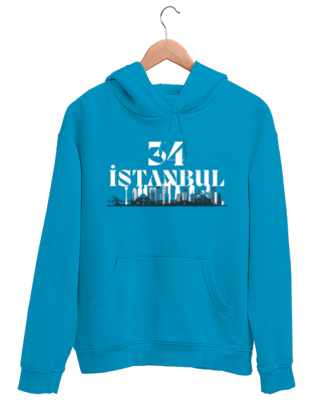 Tisho - 34 İstanbul Turkuaz Unisex Kapşonlu Sweatshirt