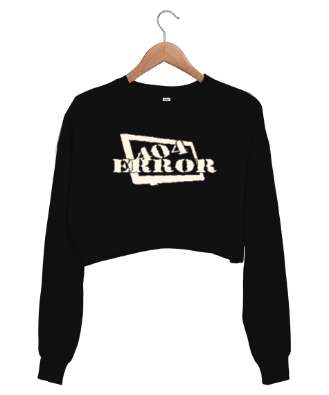 Tisho - 404 Error - Hata Siyah Kadın Crop Sweatshirt
