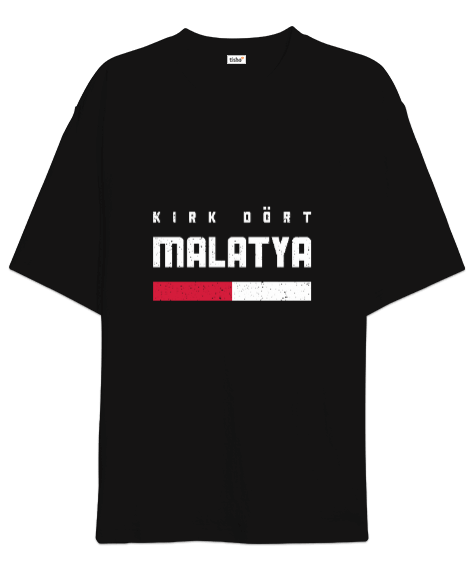Tisho - 44 Malatya Tasarım Baskılı Siyah Oversize Unisex Tişört