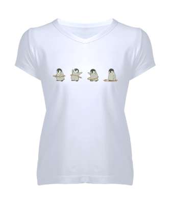 4LÜ PENGUEN Beyaz Kadın V Yaka Tişört - Tisho