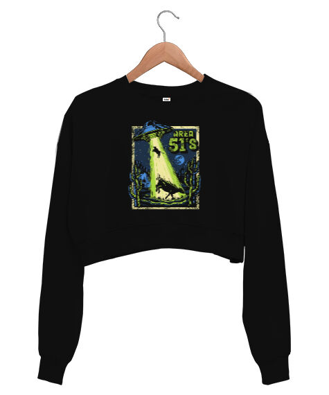 Tisho - 51 Bölge - Ufo Siyah Kadın Crop Sweatshirt