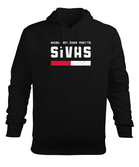 Tisho - 58 Sivas Havası Sert İnsanı Mert Tasarım Baskılı Siyah Erkek Kapüşonlu Hoodie Sweatshirt