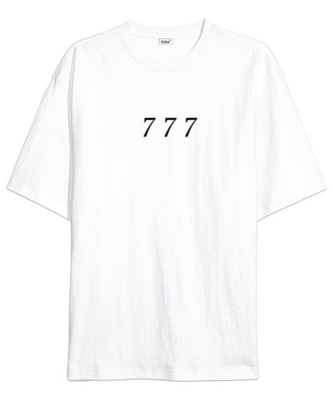 Tisho - 777 Sayı Sekansı Beyaz Oversize Unisex Tişört