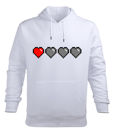 Tisho - 8 BIT - HEART - KALP Erkek Kapüşonlu Hoodie Sweatshirt