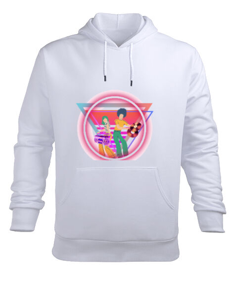 Tisho - 80ler Beyaz Erkek Kapüşonlu Hoodie Sweatshirt