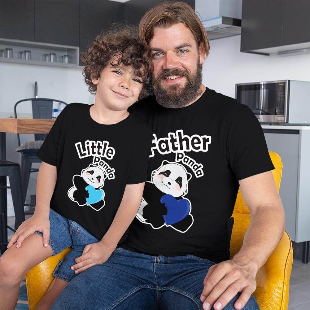 Sevimli Panda Baba ve Erkek Çocuk Tişört Kombini