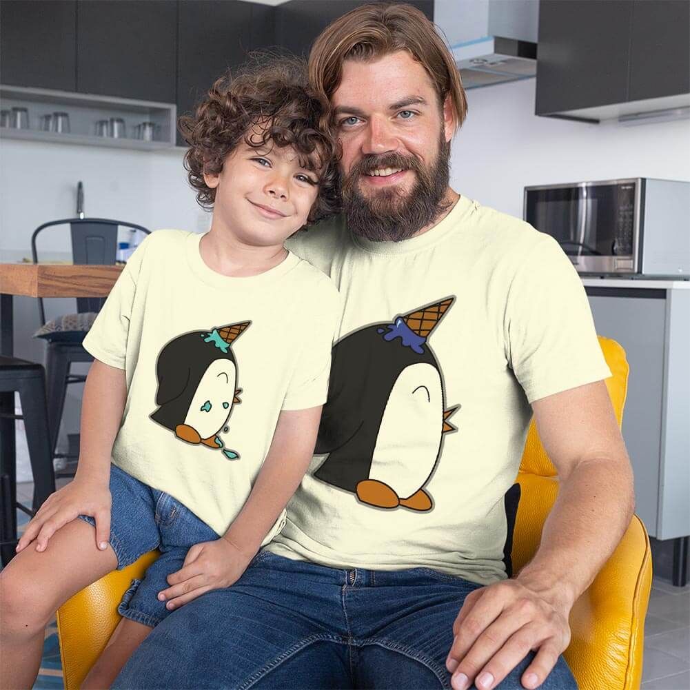 Penguen Baskılı Baba ve Erkek Çocuk Tişört Kombini (1)